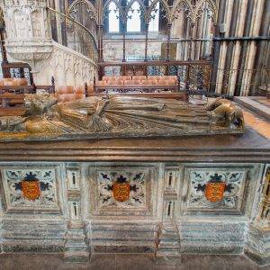 WORCESTER,UK - APRIL 10 2014 : Tomb of King John of England.Buried in Worcester Cathedral April 10 2014 in Worcester UK